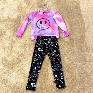 Pixie Lane tie dye smiley sweatshirt with matching smiley graffiti leggings